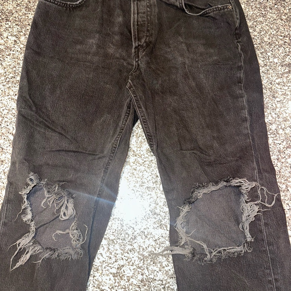 We The Free Black Baggy Jeans with Natural Distressing Size 8
